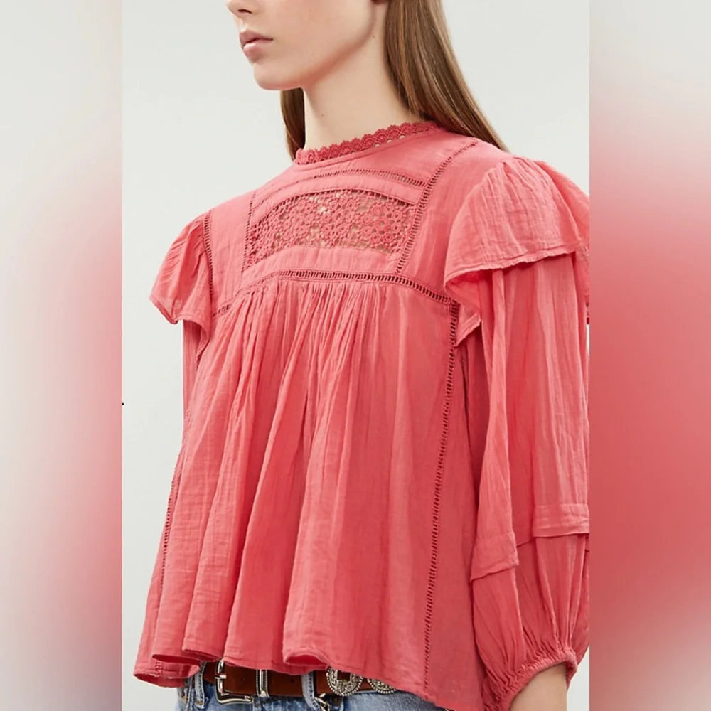 Free People Laura Western Eyelet Lace Flor E Mayo Blouse